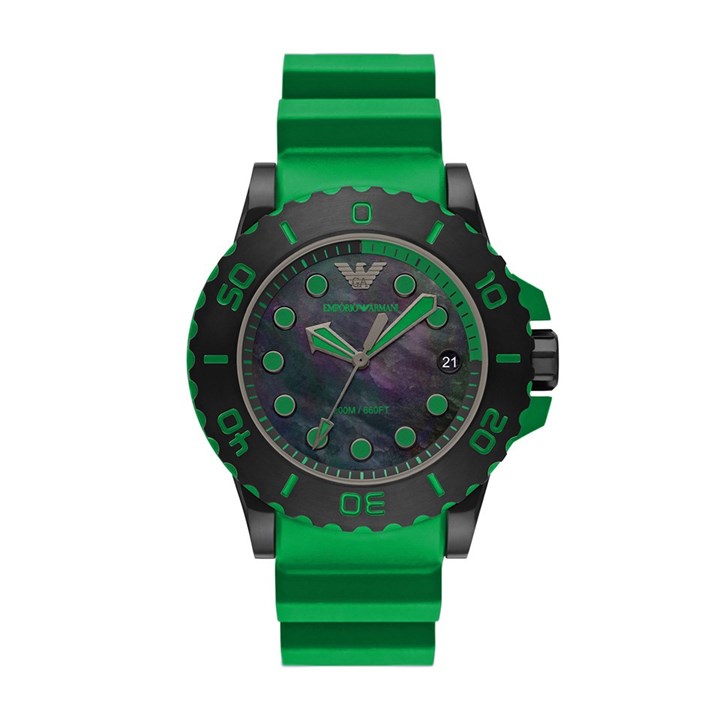 Emporio Armani AR11440 Black IP Green Strap Watch - W65365
