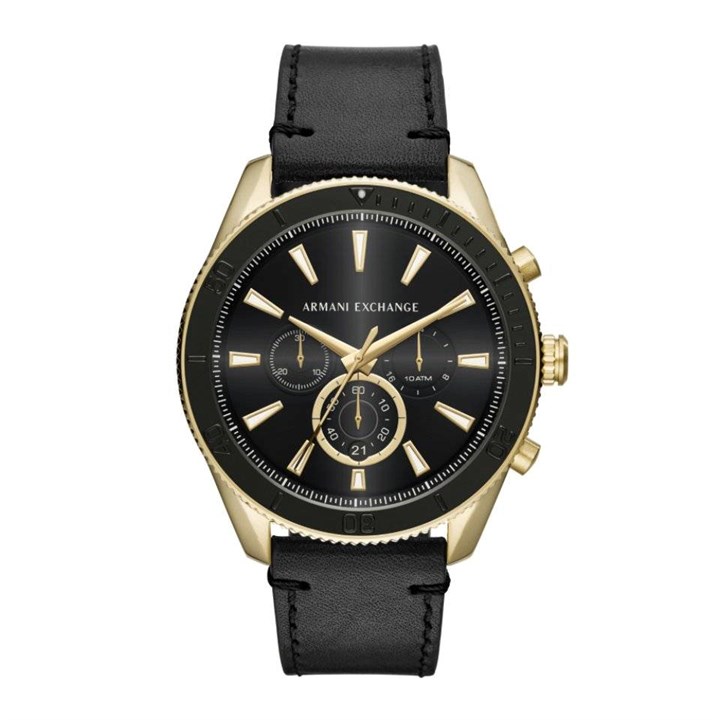 Armani Exchange AX1818 Enzo Chronograph Black Leather Strap Watch - W65586