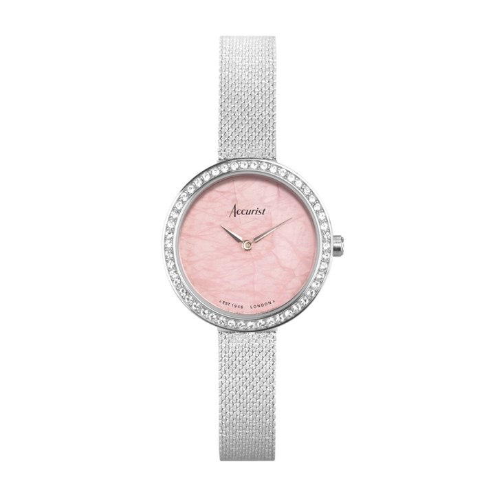 Accurist 78005 Rose Quartz Dial Stone Set Mesh Bracelet Watch - W72165