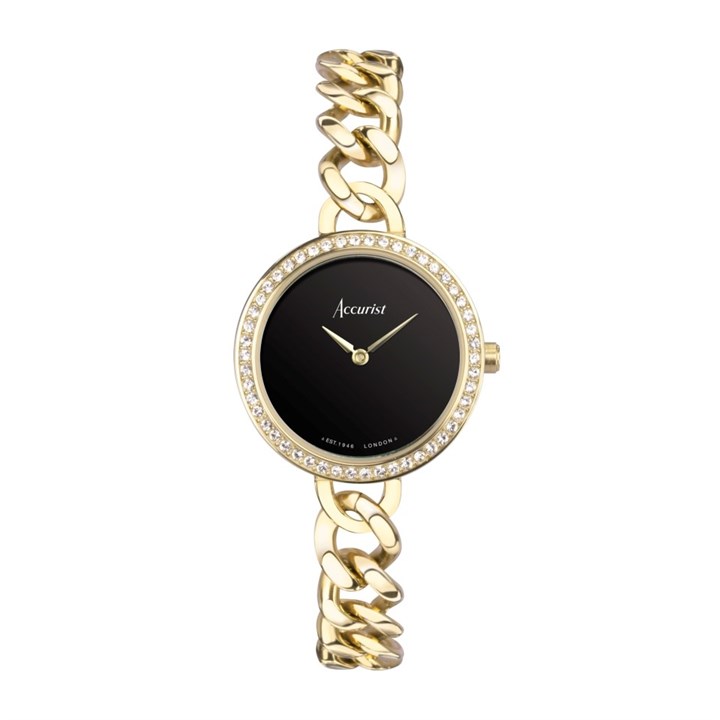 Accurist 78006 Gold Plated Onyx Dial Chain Link Bracelet Watch - W72168