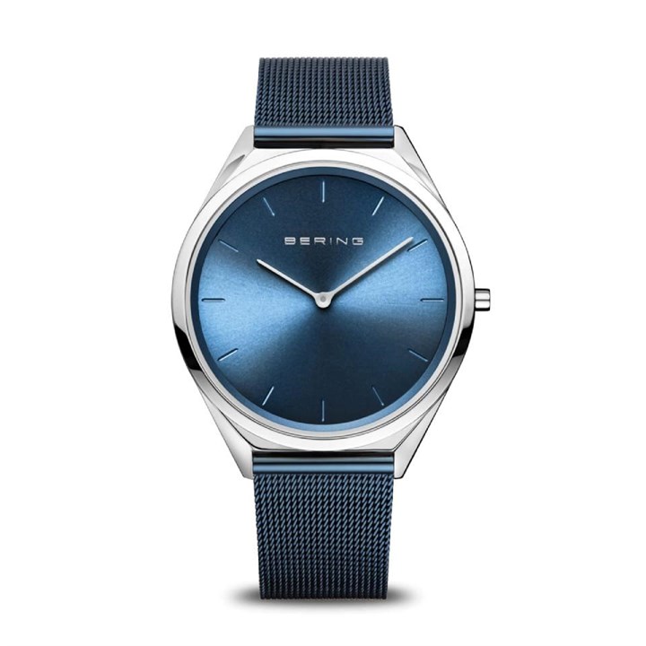 BERING 17039-307 Ultra Slim Blue Milanese Mesh Bracelet Watch - W74130