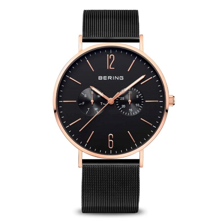 BERING 14240-163 Rose Gold Plated Black Mesh Bracelet Watch - W74174