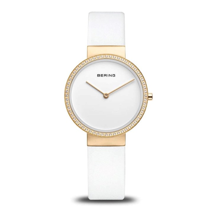 BERING 14531-630 Stone Set White Leather Strap Watch - W74220