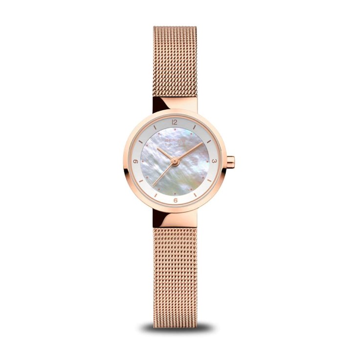 BERING 14424-366 Slim Solar Rose Tone Mesh Bracelet Watch - W74265
