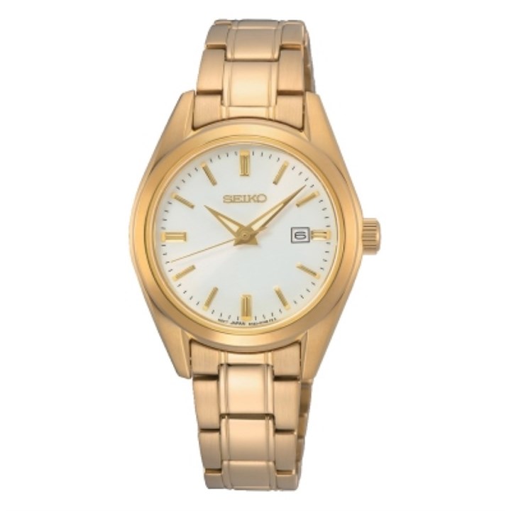 Seiko SUR632P1 Gold Plated White Dial Bracelet Watch - W7872
