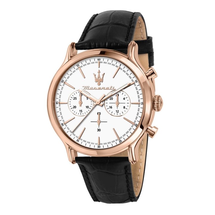 Maserati R8871618016 Epoca Chronograph Black Leather Strap Watch - W81317