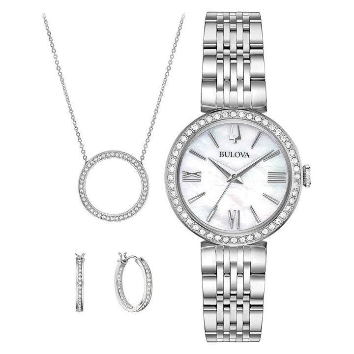 Bulova Crystal 96X149 Necklace, Earrings And Watch Gift Set - W83145