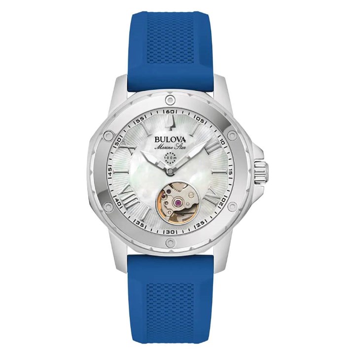 Bulova Marine Star 96L324 Automatic Blue Silicone Strap Watch - W83260