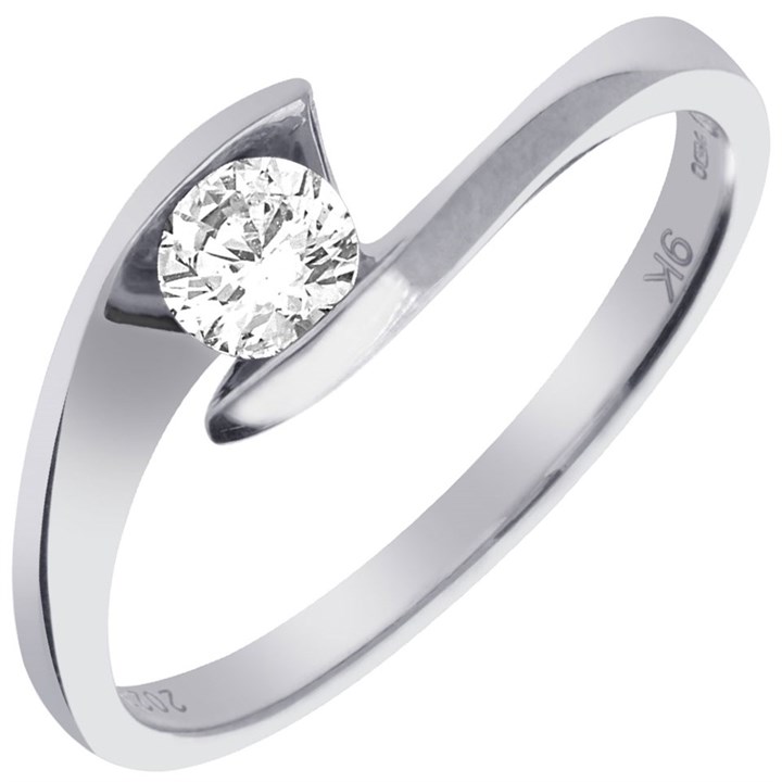 9ct White Gold Diamond Twist Solitaire Ring - 40pts - X10055