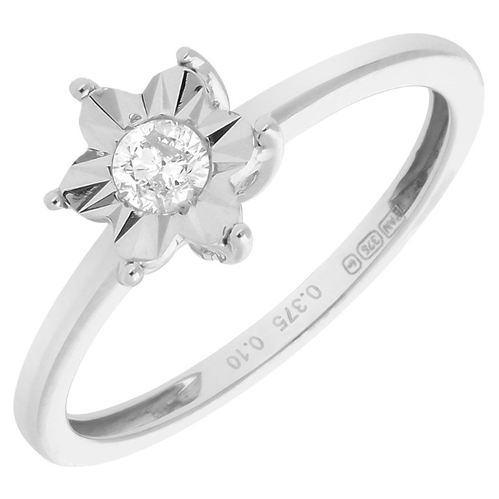 9ct White Gold Diamond Daisy Ring - 10pts - X10081