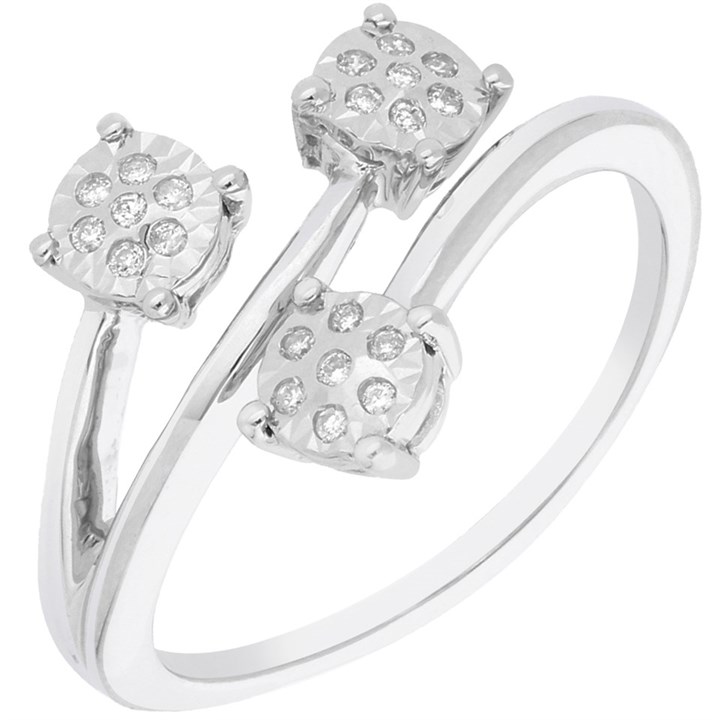 9ct White Gold Triple Cluster Band Ring - 8pts - X10126