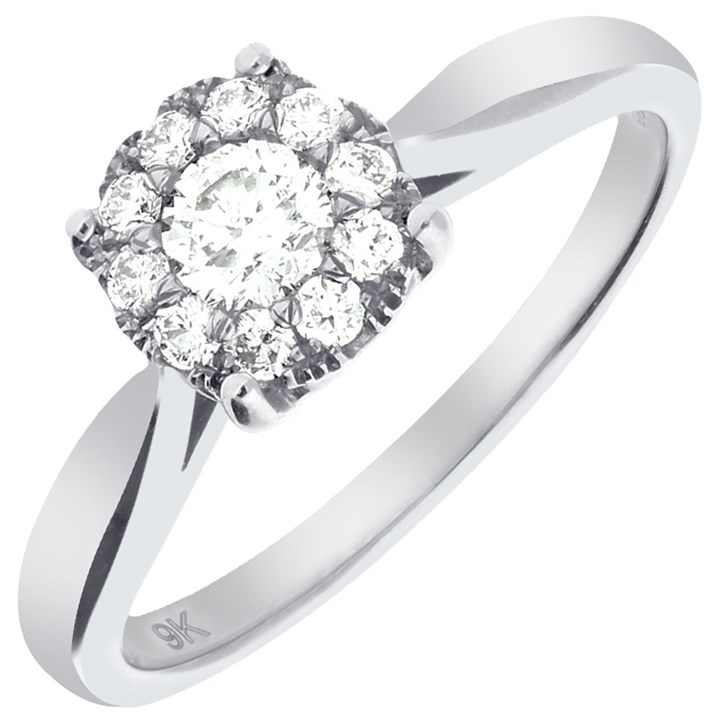 9ct White Gold Diamond Starburst Cluster Ring - 35pts - X10195