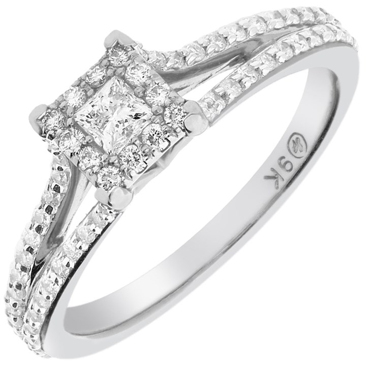 9ct White Gold Princess Cut Diamond Cluster Ring - 54pts - X10258