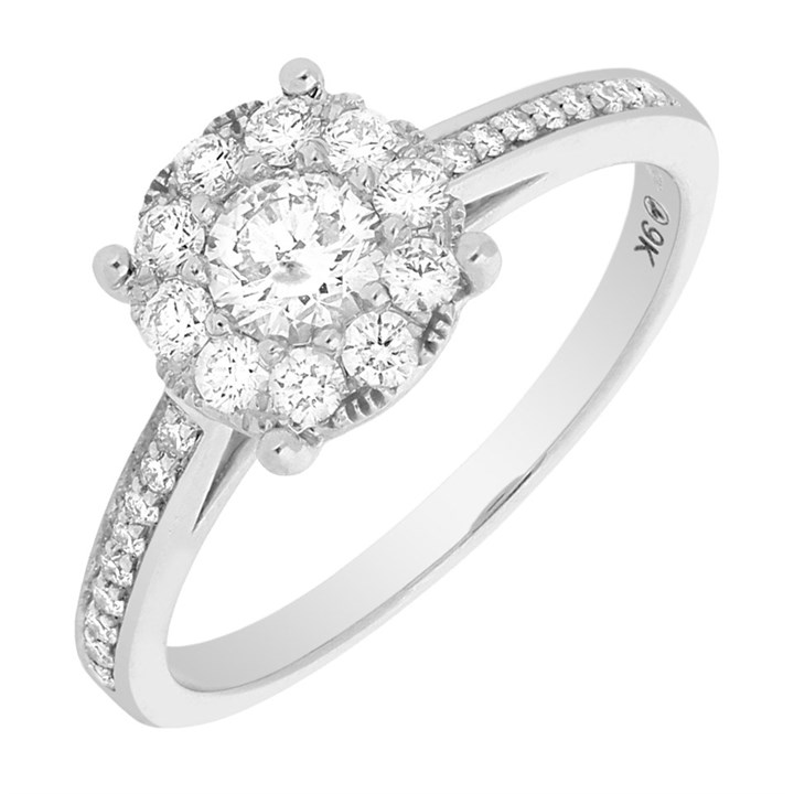 9ct White Gold Diamond Starburst Cluster Ring - 62pts - X10329