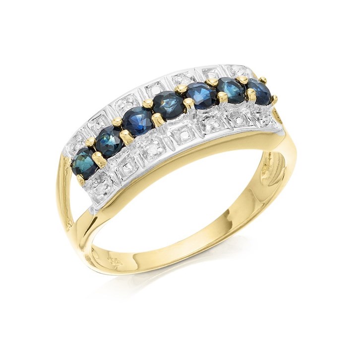 9ct Gold Sapphire And Diamond Band Ring - X10519