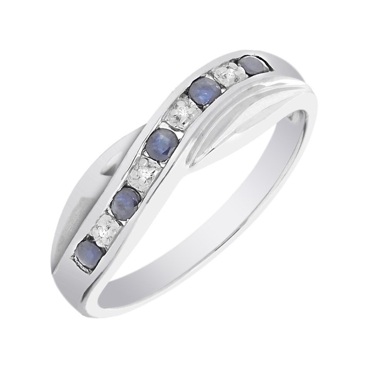 9ct White Gold Sapphire And Diamond Crossover Half Eternity Ring - X10531