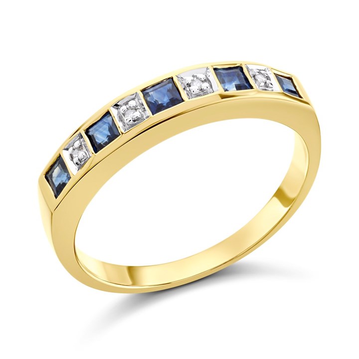 9ct Gold Sapphire And Diamond Half Eternity Ring - X10590