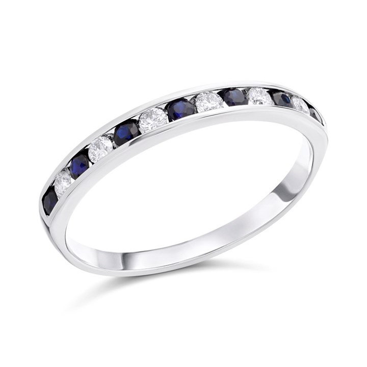 9ct White Gold Sapphire And Diamond Half Eternity Ring - 35pts - X10601