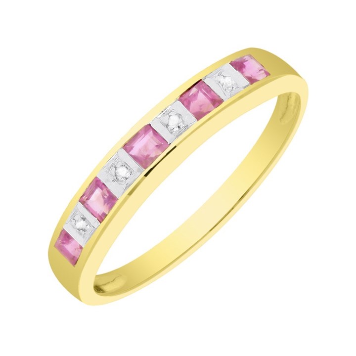 9ct Gold Ruby And Diamond Half Eternity Ring - X10618
