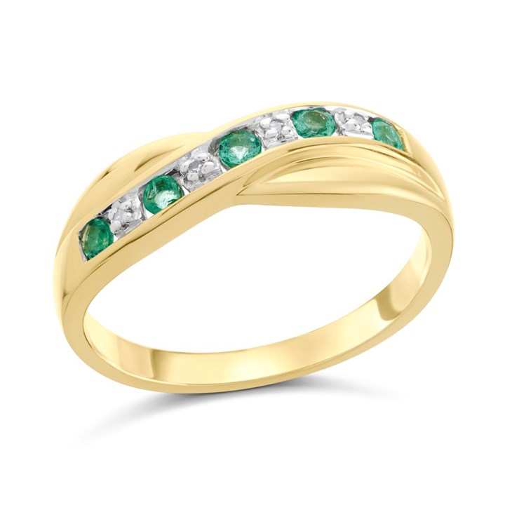 9ct Gold Emerald And Diamond Crossover Half Eternity Ring - X10702