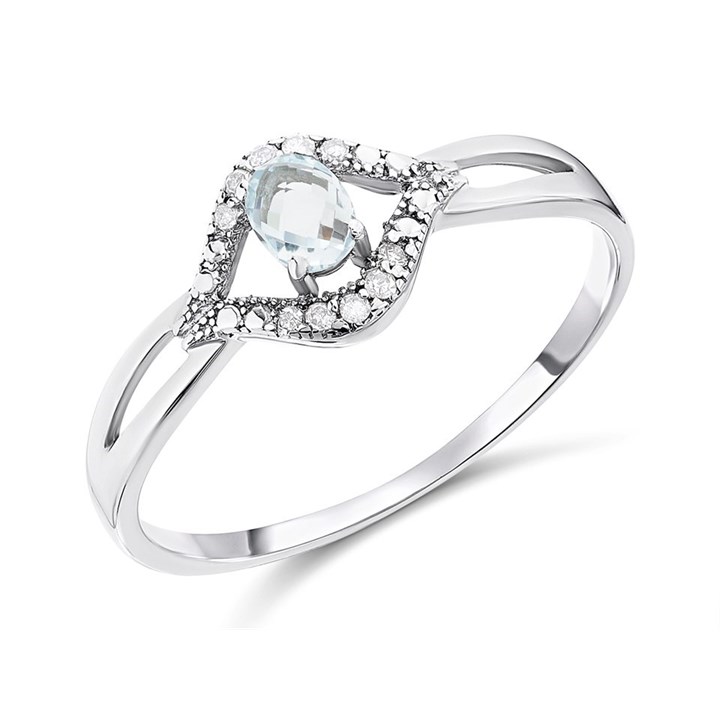 9ct White Gold Blue Topaz And Diamond Ring - X10791