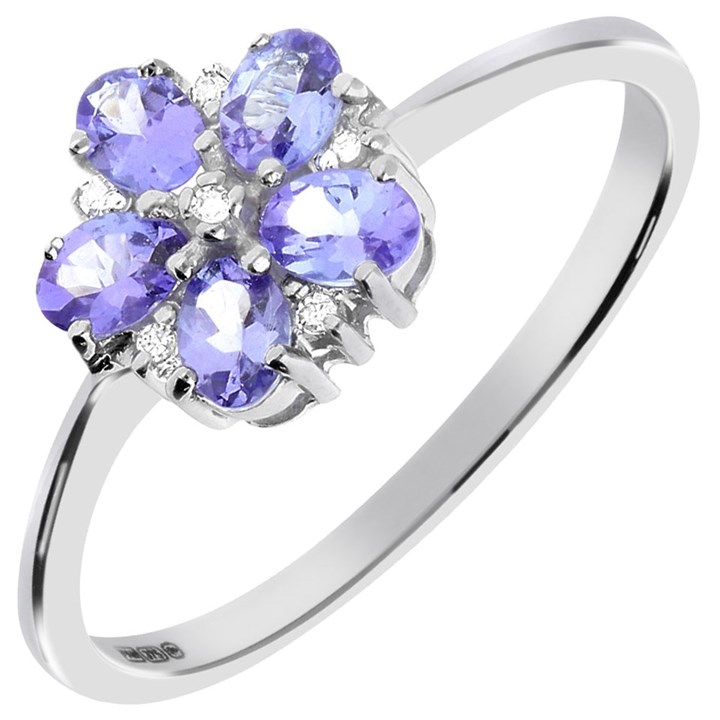 9ct White Gold Tanzanite And Diamond Flower Ring - X10802