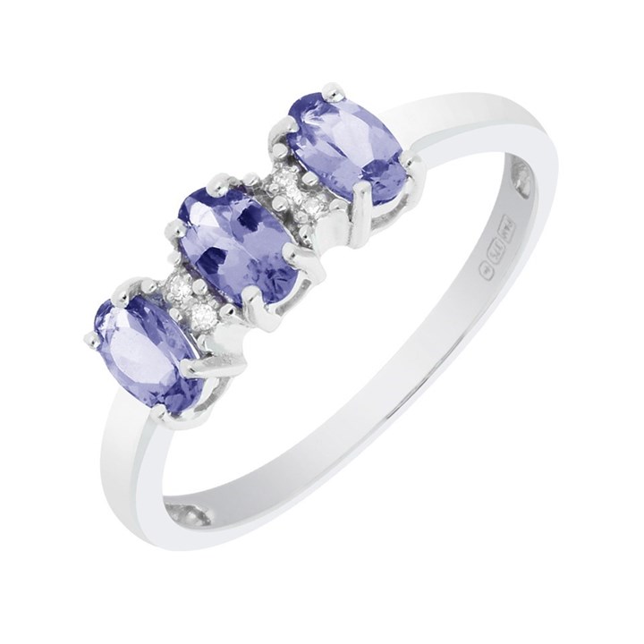 9ct White Gold Triple Tanzanite And Diamond Ring - X10846