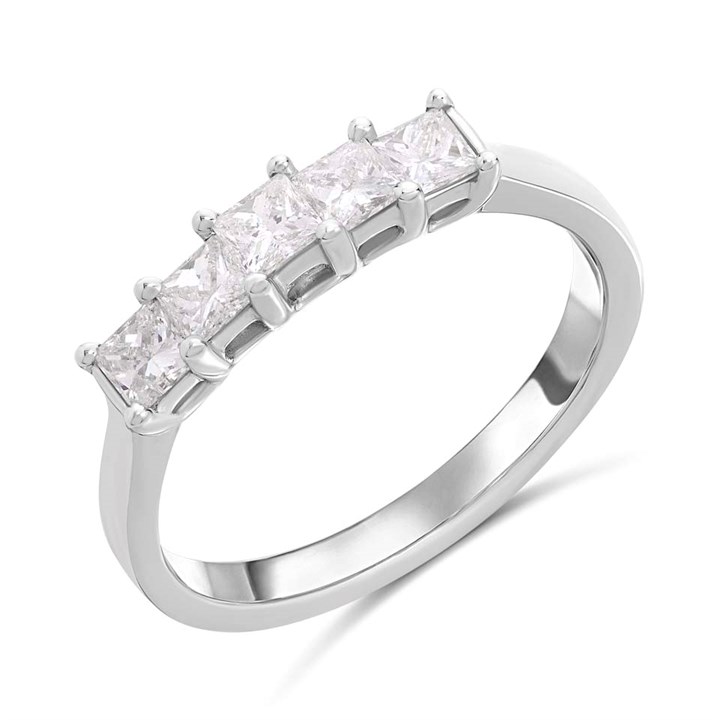 18ct White Gold 5 Princess Cut Stone Ring- 75pt - X11070