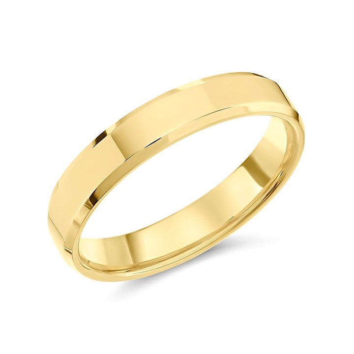9ct Gold Flat Beveled Edge Wedding Ring - 4mm - X20039