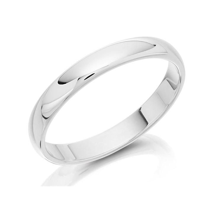 9ct White Gold D Shaped  Wedding Ring - 3mm - X20082