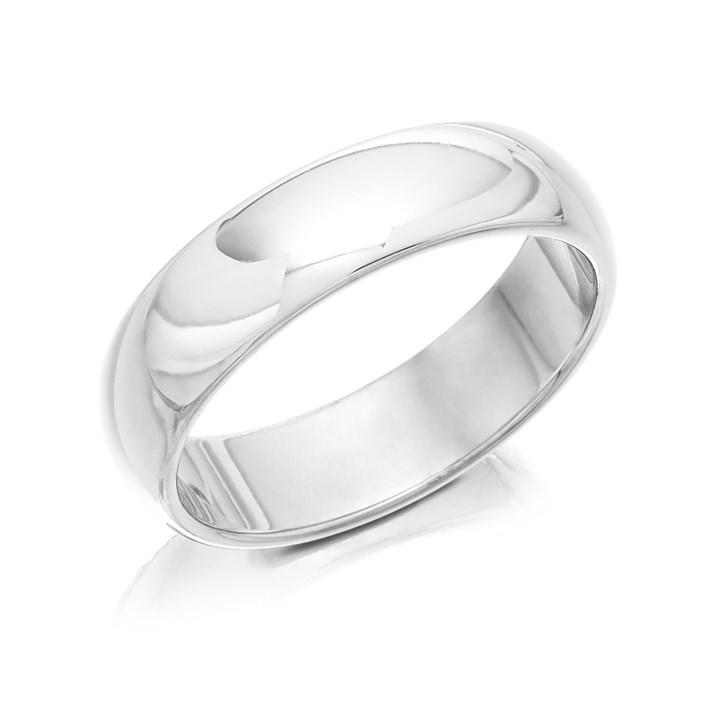 9ct White Gold D Shaped Wedding Ring - 5mm - X20084
