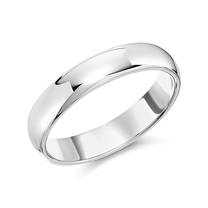 9ct White Gold D Shaped Wedding Ring - 4mm - X20086