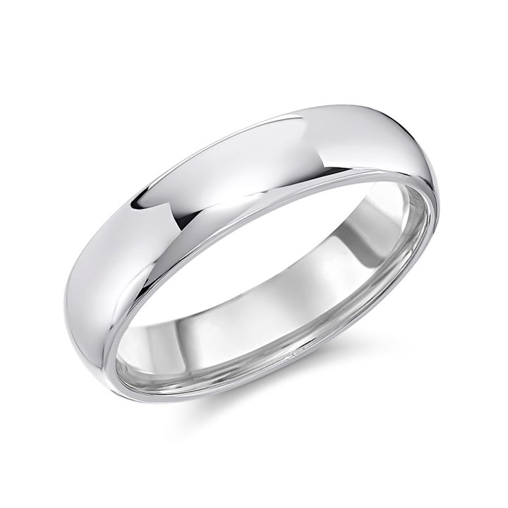 9ct White Gold D Shaped Wedding Ring - 5mm - X20087