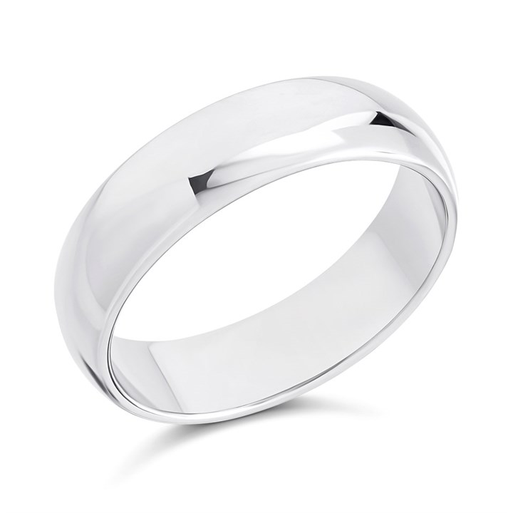 9ct White Gold D Shaped Wedding Ring - 6mm - X20091