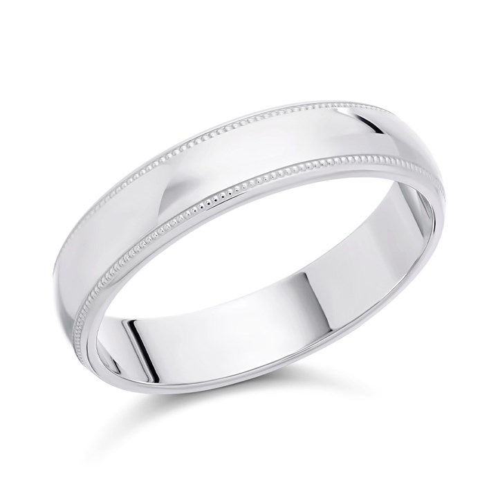 9ct White Gold D Shaped Beaded Edge Wedding Ring - 5mm - X20099