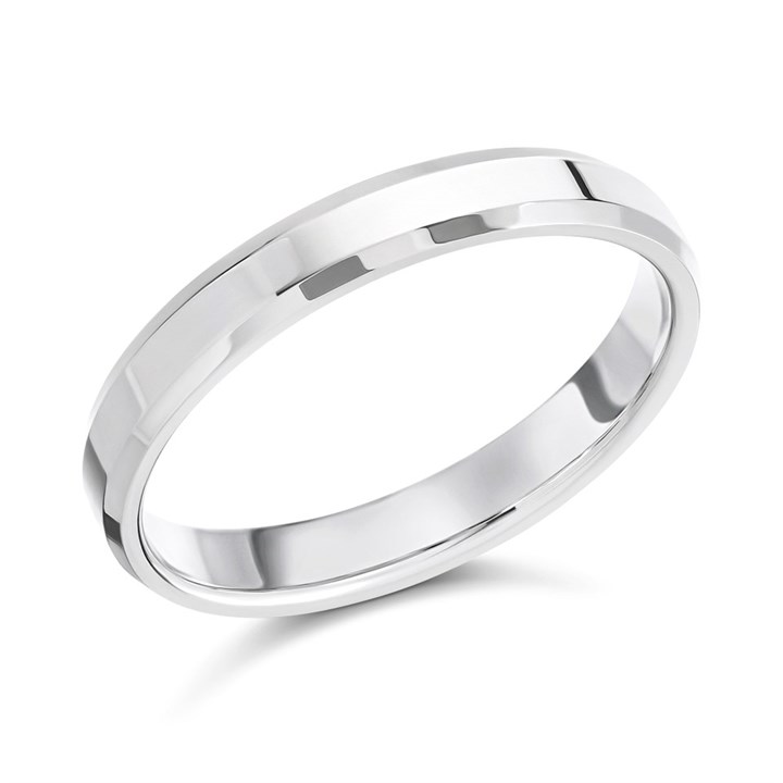 9ct White Gold Flat Bevelled Edge Wedding Ring - 3mm - X20100