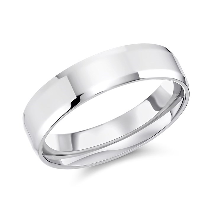 9ct White Gold Flat Beveled Edge Wedding Ring -  5mm - X20102