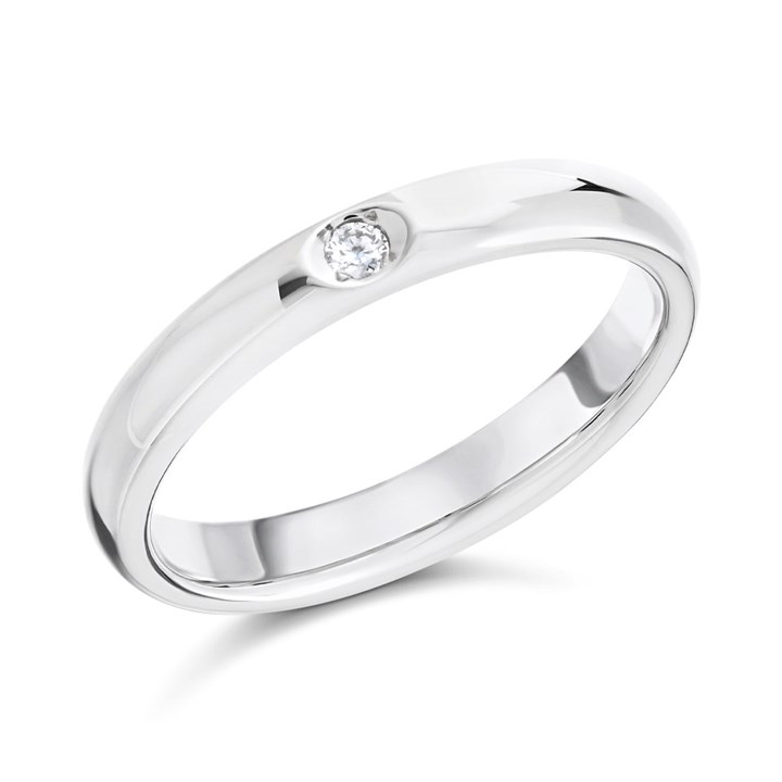 9ct White Gold Diamond Set Court Wedding Ring - 3mm - X20196