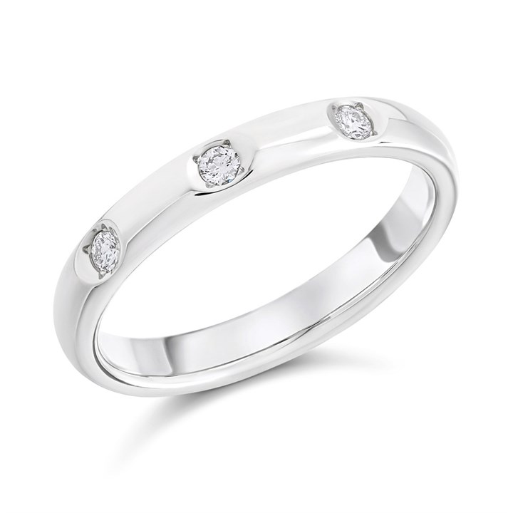 9ct White Gold Diamond Set Court Wedding Ring - 3mm - X20197