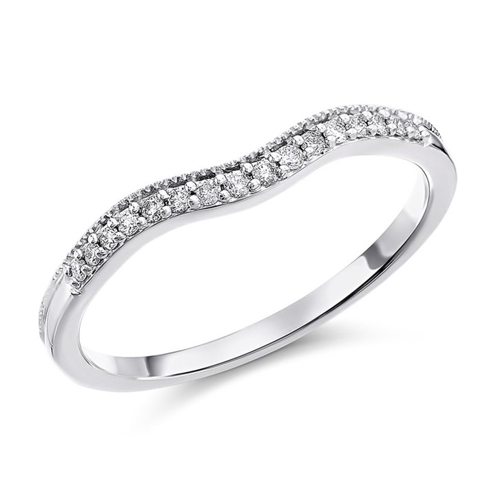 9ct White Gold Diamond Beaded Edged Shaped Wedding Ring - 9pts - X20576