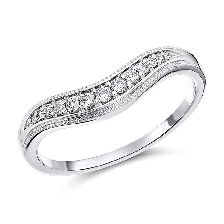 9ct White Gold Diamond Beaded Edge Shaped Wedding Ring - 12pts - X20580