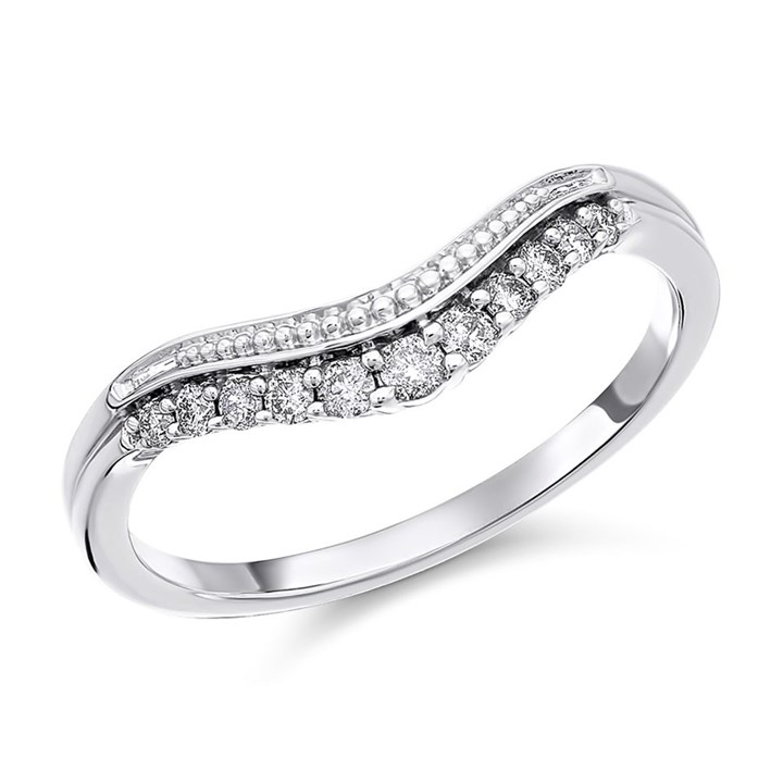 9ct White Gold Diamond Two Row Shaped Wedding Ring - 15pts - X20582