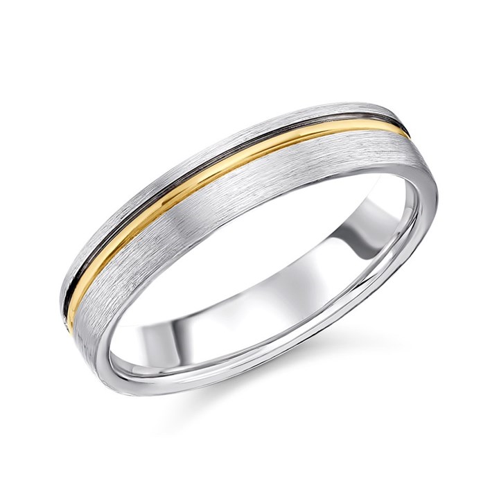 9ct Two Colour Gold Flat Court Wedding Ring - 4mm - X20624
