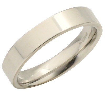 18ct White Gold Flat Court Wedding Ring - 4mm - X20642