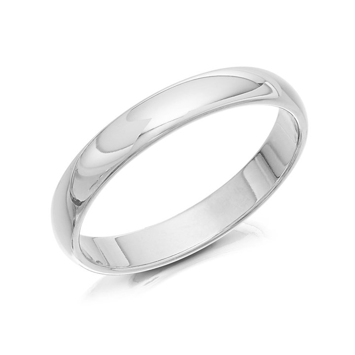 18ct White Gold D Shaped Wedding Ring - 3mm - X20648