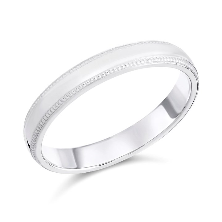 18ct White Gold Beaded Edge Wedding Ring - 3mm - X20650
