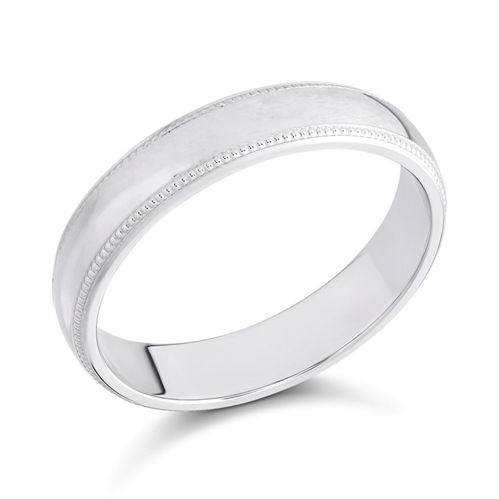 18ct White Gold Beaded Edge Wedding Ring - 4mm - X20651