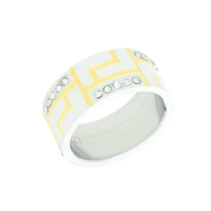 Stainless Steel Cubic Zirconia Greek Key Ring - X40770