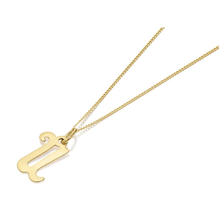 9ct Gold Orate Script Initial U Pendant And Chain - X50435