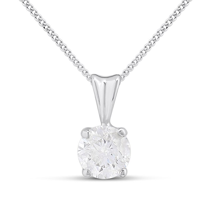 9ct White Gold four Claw Diamond Solitaire Necklace 75 points - X50645